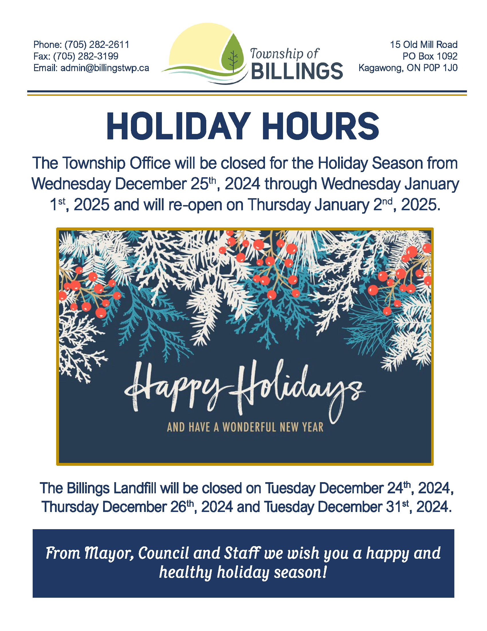 2024/25 Holiday Hours